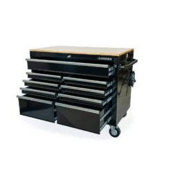 Husky 46 In. X 25 In. D 9-Drawer Mobile Workbench With Adjustable Height Wood Top In Gloss Black 26 Husky 46 In. X 25 In. D 9-Drawer Mobile Workbench With Adjustable Height Wood Top In Gloss Black -Husky Shop gloss black with silver trim husky mobile workbenches holc4609b11m fa 1000