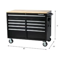 Husky Tool Storage 46 In. W X 51 In. D Standard Duty Black Mobile Workbench Cabinet With Solid Top Full Length Extension Table -Husky Shop gloss black with silver trim husky mobile workbenches hotc4609b15m c3 1000