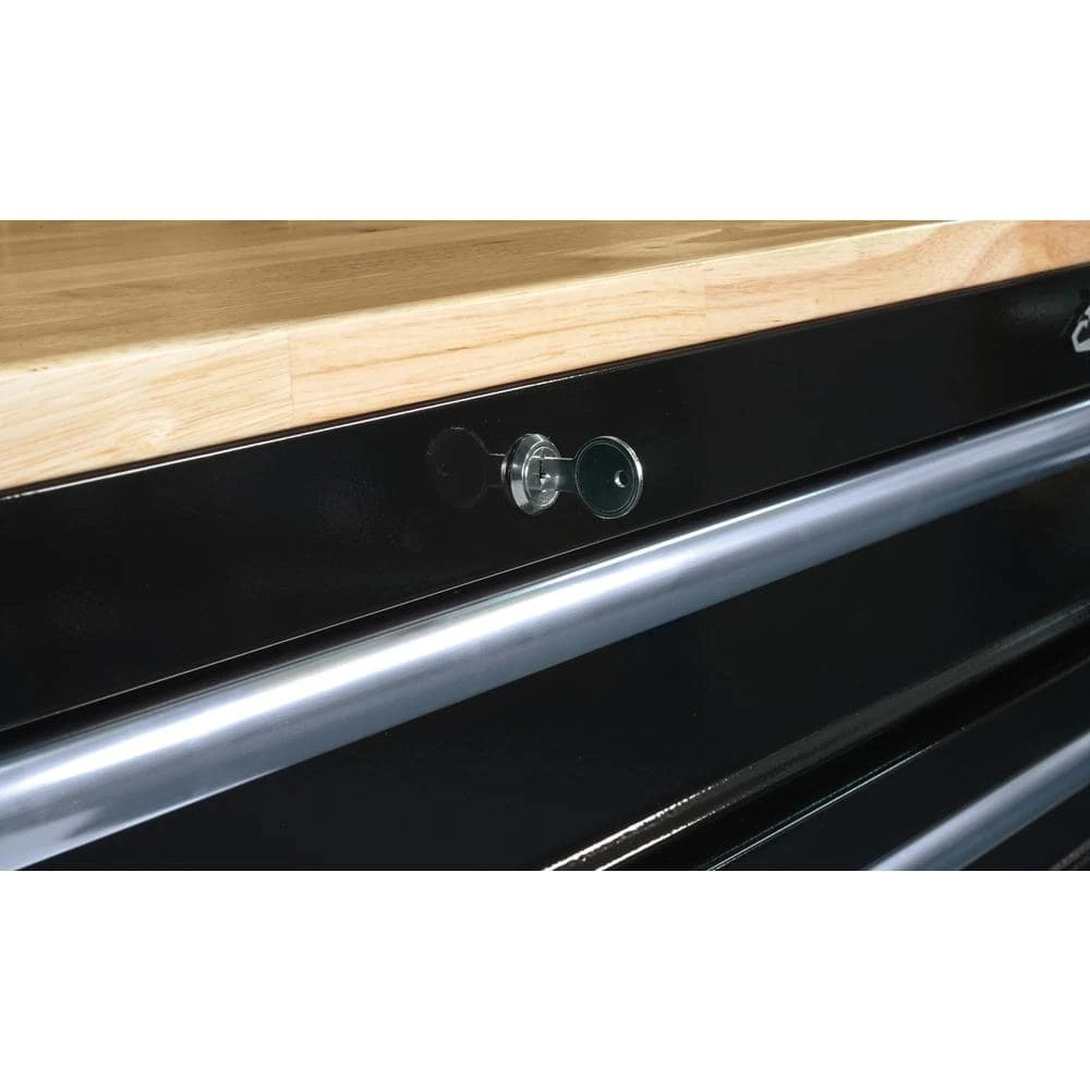 Husky 52 In. W X 25 In. D Standard Duty 9-Drawer Mobile Workbench Tool Chest With Solid Wood Top In Gloss Black 10 Husky 52 In. W X 25 In. D Standard Duty 9-Drawer Mobile Workbench Tool Chest With Solid Wood Top In Gloss Black - Image 10