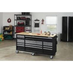 Husky Tool Storage 72 In. W Standard Duty Gloss Black Mobile Workbench Tool Chest -Husky Shop gloss black with silver trim husky mobile workbenches hotc7218b12m 66 1000