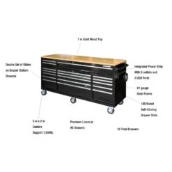 Husky Tool Storage 72 In. W Standard Duty Gloss Black Mobile Workbench Tool Chest -Husky Shop gloss black with silver trim husky mobile workbenches hotc7218b12m a0 1000