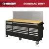 Husky 72 In. W X 24 In. D 18-Drawer Standard Duty Mobile Workbench Cabinet With Solid Wood Top And Pegboard In Gloss Black -Husky Shop gloss black with silver trim husky mobile workbenches hotc7218b13m 64 1000