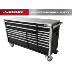 Husky Tool Storage 72 In. W X 25 In. D Professional Duty Black Mobile Workbench Cabinet With Stainless Steel Top