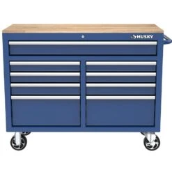 Husky Tool Storage 46 In. W X 18 In. D 9-Drawer Gloss Blue Mobile Workbench Cabinet 15 Husky Tool Storage 46 In. W X 18 In. D 9-Drawer Gloss Blue Mobile Workbench Cabinet -Husky Shop gloss blue husky mobile workbenches h46x18mwc9blu 1d 1000