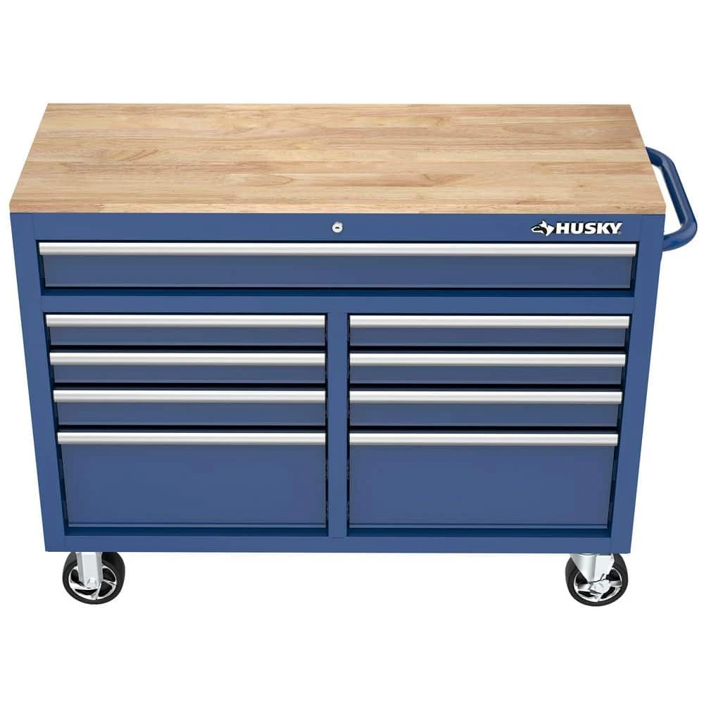 Husky Tool Storage 46 In. W X 18 In. D 9-Drawer Gloss Blue Mobile Workbench Cabinet 11 Husky Tool Storage 46 In. W X 18 In. D 9-Drawer Gloss Blue Mobile Workbench Cabinet - Image 11