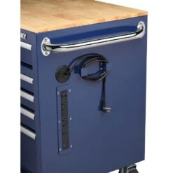Husky 46 In. W X 24.5 In. D Standard Duty 9-Drawer Mobile Workbench Cabinet With Solid Wood Top In Gloss Blue -Husky Shop gloss blue with silver trim husky mobile workbenches h46mwc9gbv2 76 1000