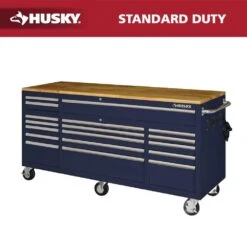 Husky Tool Storage 72 In. W Standard Duty Gloss Blue Mobile Workbench Tool Chest