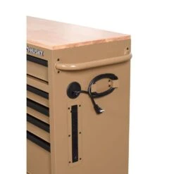 Husky Standard Duty 46 In. W X 18 In. D 9-Drawer Gloss Tan Mobile Workbench Cabinet With Solid Wood Top -Husky Shop gloss desert tan husky mobile workbenches h46x18mwc9tan 1f 1000
