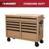 Husky Standard Duty 46 In. W X 18 In. D 9-Drawer Gloss Tan Mobile Workbench Cabinet With Solid Wood Top -Husky Shop gloss desert tan husky mobile workbenches h46x18mwc9tan 64 1000