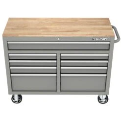 Husky Tool Storage 46 In. W Gloss Gray Mobile Workbench Cabinet -Husky Shop gloss gray husky mobile workbenches h46x18mwc9gry fa 1000