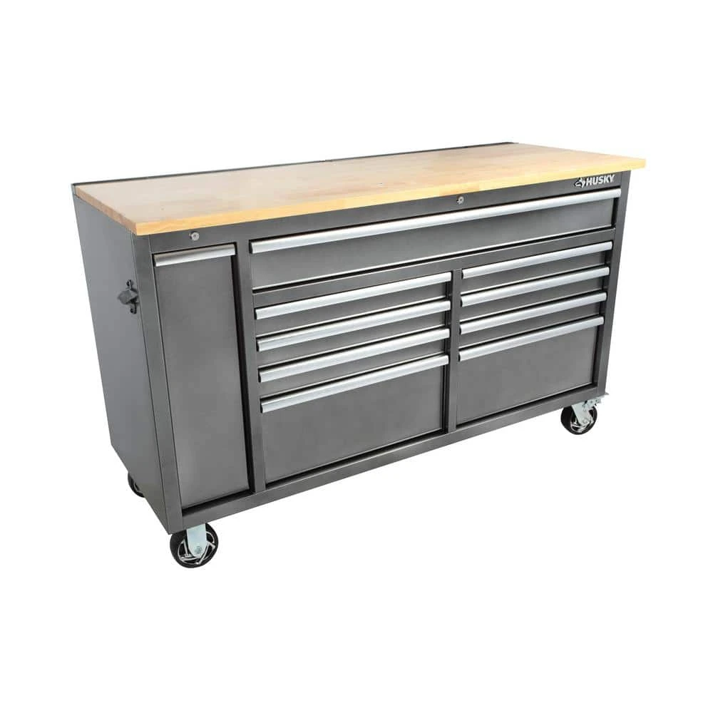 Husky 61 In. W X 24 In. D Standard Duty 10-Drawer Mobile Workbench Tool Chest With Sliding Bin Storage Drawer In Silver 9 Husky 61 In. W X 24 In. D Standard Duty 10-Drawer Mobile Workbench Tool Chest With Sliding Bin Storage Drawer In Silver - Image 9