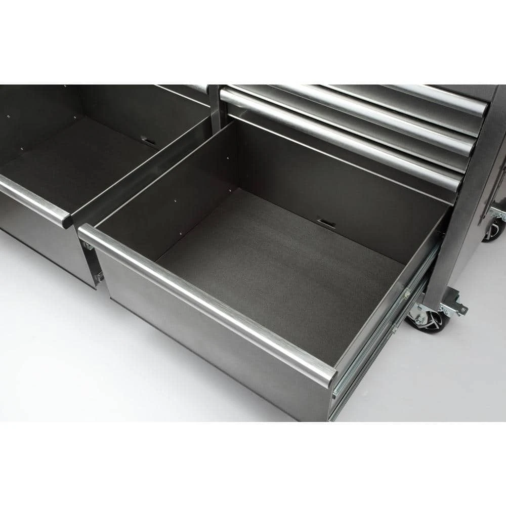 Husky 61 In. W X 24 In. D Standard Duty 10-Drawer Mobile Workbench Tool Chest With Sliding Bin Storage Drawer In Silver 13 Husky 61 In. W X 24 In. D Standard Duty 10-Drawer Mobile Workbench Tool Chest With Sliding Bin Storage Drawer In Silver - Image 13