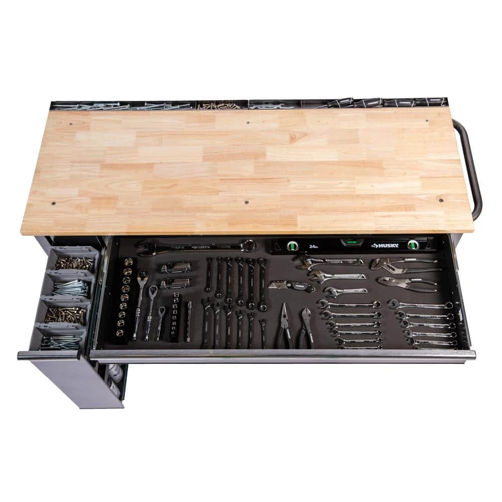 Husky 61 In. W X 24 In. D Standard Duty 10-Drawer Mobile Workbench Tool Chest With Sliding Bin Storage Drawer In Silver 7 Husky 61 In. W X 24 In. D Standard Duty 10-Drawer Mobile Workbench Tool Chest With Sliding Bin Storage Drawer In Silver - Image 7