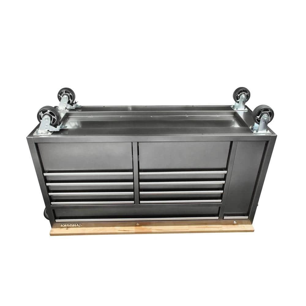 Husky 61 In. W X 24 In. D Standard Duty 10-Drawer Mobile Workbench Tool Chest With Sliding Bin Storage Drawer In Silver 14 Husky 61 In. W X 24 In. D Standard Duty 10-Drawer Mobile Workbench Tool Chest With Sliding Bin Storage Drawer In Silver - Image 14