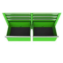 Husky 46 In. W X 18 In. D 9-Drawer Gloss Green Mobile Workbench Cabinet With Solid Wood Top -Husky Shop gloss green husky mobile workbenches h46x18mwc9grn 77 1000