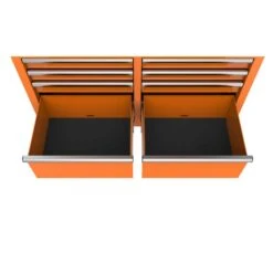 Husky 46 In. W X 18 In. D 9-Drawer Gloss Orange Mobile Workbench Cabinet With Solid Wood Top -Husky Shop gloss orange husky mobile workbenches h46x18mwc9org 77 1000