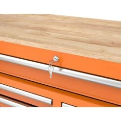 Husky 46 In. W X 18 In. D 9-Drawer Gloss Orange Mobile Workbench Cabinet With Solid Wood Top -Husky Shop gloss orange husky mobile workbenches h46x18mwc9org c3 1000