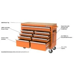 Husky 46 In. W X 18 In. D 9-Drawer Gloss Orange Mobile Workbench Cabinet With Solid Wood Top -Husky Shop gloss orange husky mobile workbenches h46x18mwc9org d4 1000