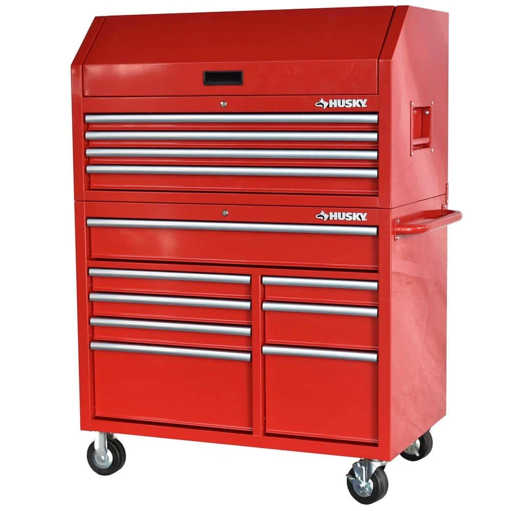 Husky 42 In. 12-Drawer 24.5 In. Deep Tool Chest/Rolling Cab Set Gross Red 1 Husky 42 In. 12-Drawer 24.5 In. Deep Tool Chest/Rolling Cab Set Gross Red