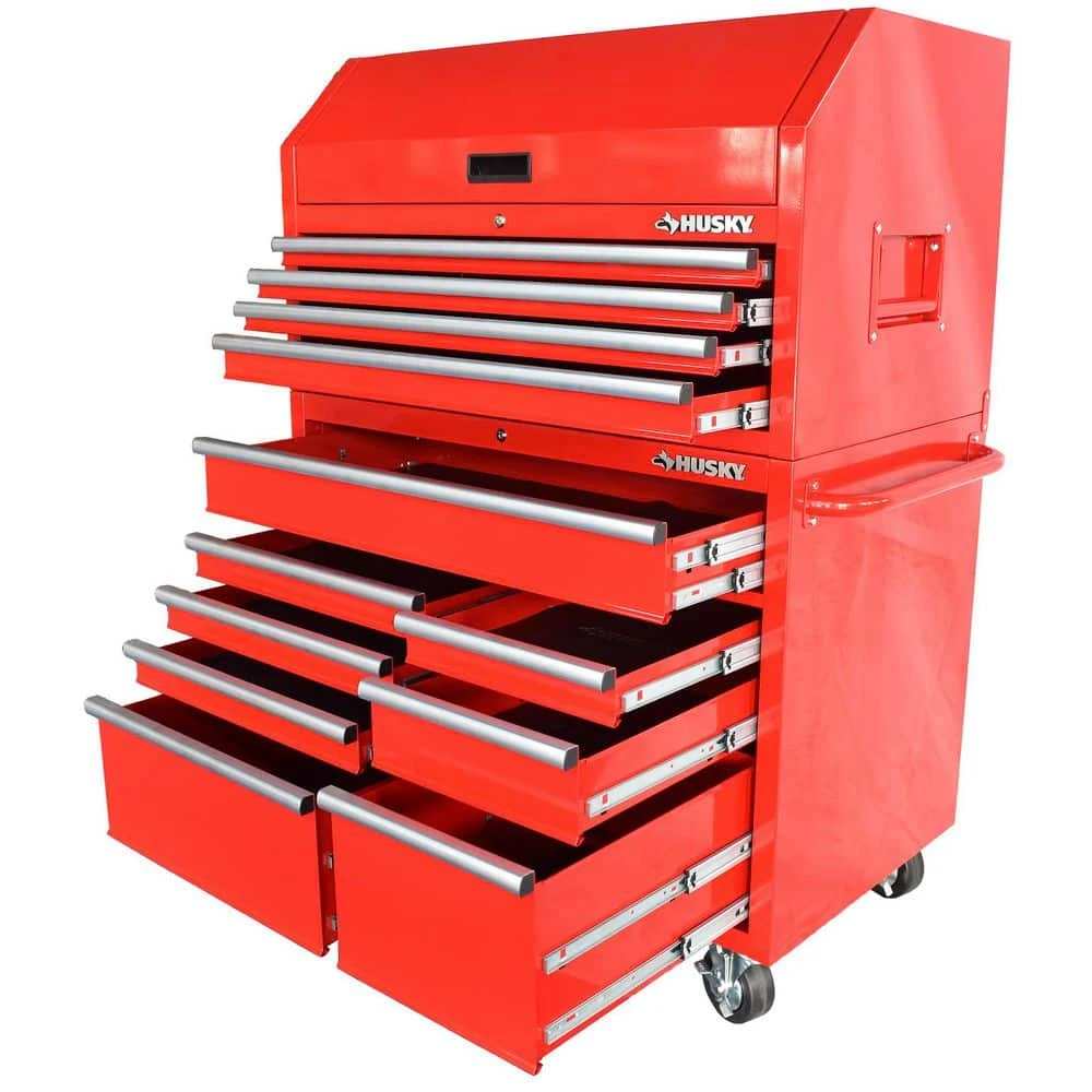 Husky 42 In. 12-Drawer 24.5 In. Deep Tool Chest/Rolling Cab Set Gross Red 13 Husky 42 In. 12-Drawer 24.5 In. Deep Tool Chest/Rolling Cab Set Gross Red - Image 13