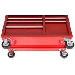 Husky 42 In. W X 18.1 In. D Standard Duty 10-Drawer Mobile Workbench Tool Chest With Solid Wood Top In Gloss Red -Husky Shop gloss red with silver finishes husky mobile workbenches h42mwc10r tl 1d 1000