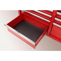 Husky 42 In. W X 18.1 In. D Standard Duty 10-Drawer Mobile Workbench Tool Chest With Solid Wood Top In Gloss Red -Husky Shop gloss red with silver finishes husky mobile workbenches h42mwc10r tl 1f 1000