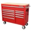 Husky 42 In. W X 18.1 In. D Standard Duty 10-Drawer Mobile Workbench Tool Chest With Solid Wood Top In Gloss Red 25 Husky 42 In. W X 18.1 In. D Standard Duty 10-Drawer Mobile Workbench Tool Chest With Solid Wood Top In Gloss Red -Husky Shop gloss red with silver finishes husky mobile workbenches h42mwc10r tl 64 1000