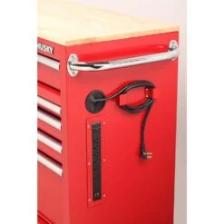 Husky 42 In. W X 18.1 In. D Standard Duty 10-Drawer Mobile Workbench Tool Chest With Solid Wood Top In Gloss Red -Husky Shop gloss red with silver finishes husky mobile workbenches h42mwc10r tl c3 1000