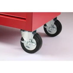 Husky 42 In. W X 18.1 In. D Standard Duty 10-Drawer Mobile Workbench Tool Chest With Solid Wood Top In Gloss Red -Husky Shop gloss red with silver finishes husky mobile workbenches h42mwc10r tl fa 1000