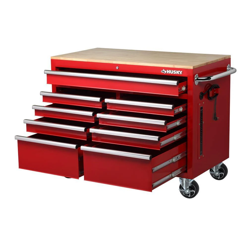 Husky 46 In. W X 24.5 In D Standard Duty 9-Drawer Mobile Workbench With Mechanics Tool Set (290-Piece) In EVA In Gloss Red 5 Husky 46 In. W X 24.5 In D Standard Duty 9-Drawer Mobile Workbench With Mechanics Tool Set (290-Piece) In EVA In Gloss Red - Image 5