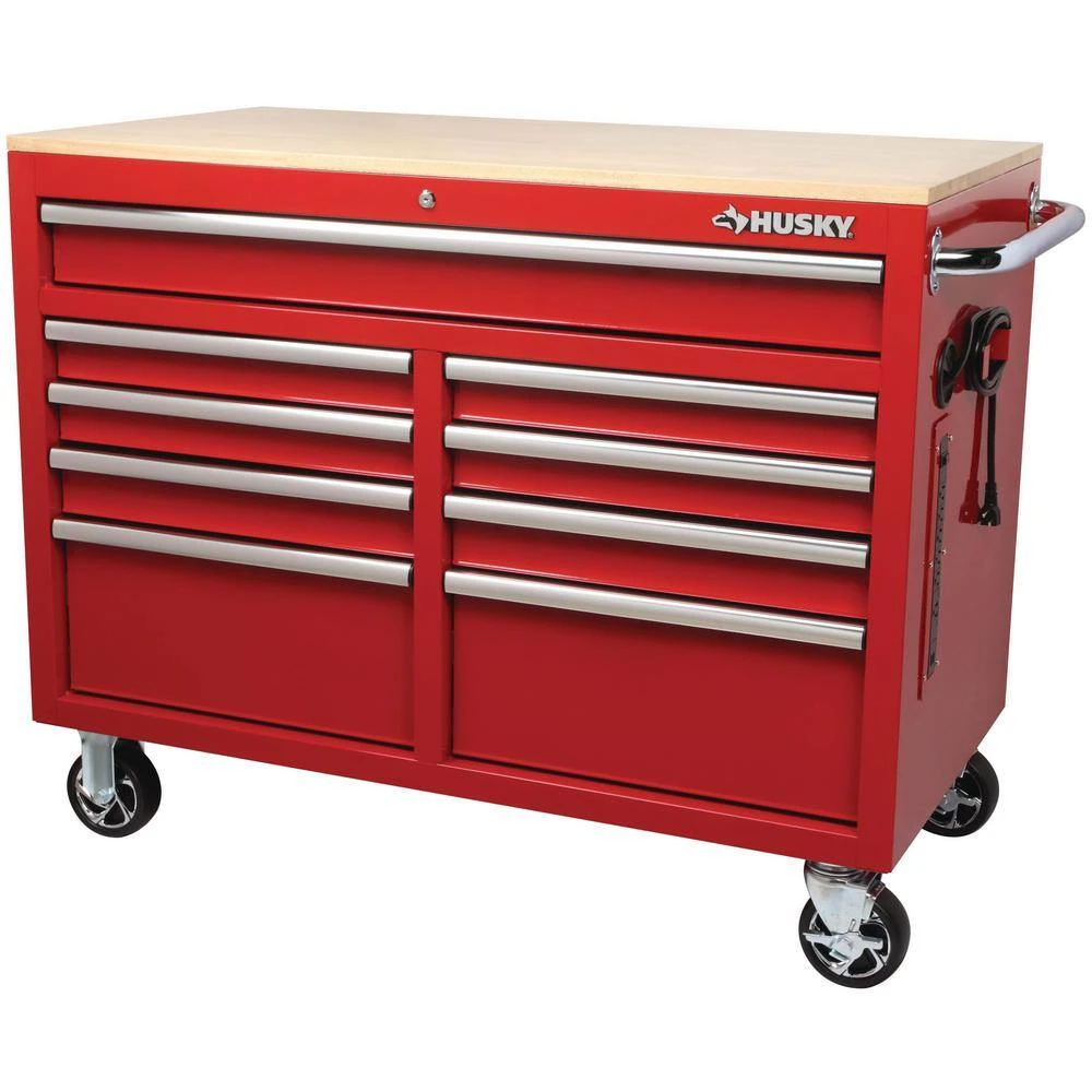 Husky 46 In. W X 24.5 In D Standard Duty 9-Drawer Mobile Workbench With Mechanics Tool Set (290-Piece) In EVA In Gloss Red 4 Husky 46 In. W X 24.5 In D Standard Duty 9-Drawer Mobile Workbench With Mechanics Tool Set (290-Piece) In EVA In Gloss Red - Image 4