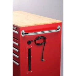 Husky 46 In. W X 24.5 In. D Standard Duty 9-Drawer Mobile Workbench Tool Chest With Solid Wood Top In Gloss Red 15 Husky 46 In. W X 24.5 In. D Standard Duty 9-Drawer Mobile Workbench Tool Chest With Solid Wood Top In Gloss Red -Husky Shop gloss red with silver trim husky mobile workbenches h46mwc9rv2 1f 1000