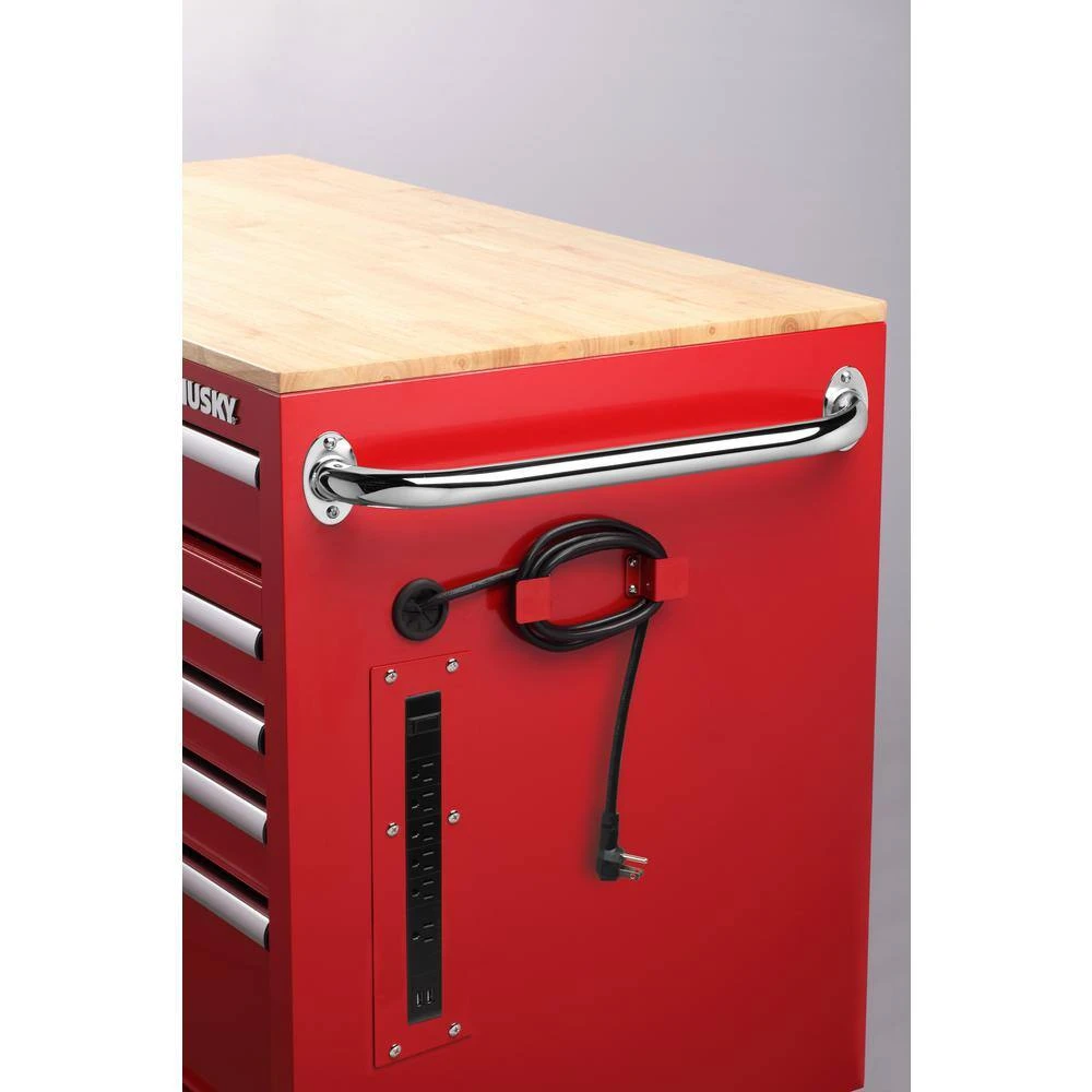 Husky 46 In. W X 24.5 In. D Standard Duty 9-Drawer Mobile Workbench Tool Chest With Solid Wood Top In Gloss Red 6 Husky 46 In. W X 24.5 In. D Standard Duty 9-Drawer Mobile Workbench Tool Chest With Solid Wood Top In Gloss Red - Image 6