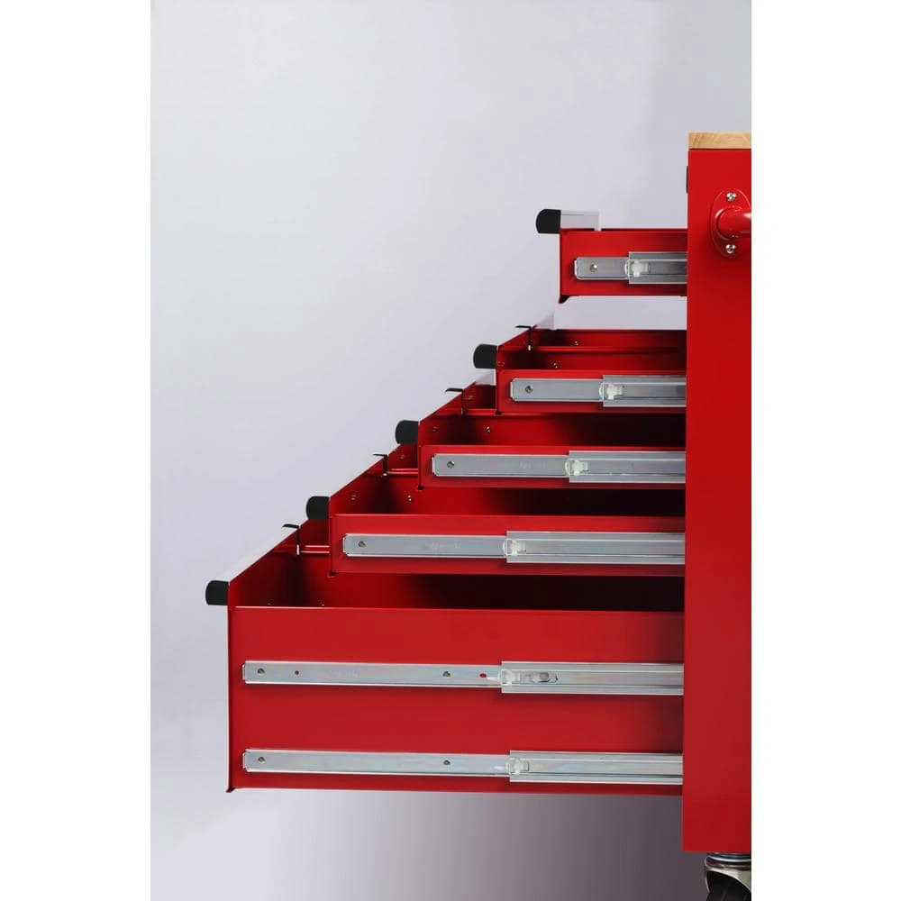 Husky 46 In. W X 24.5 In. D Standard Duty 9-Drawer Mobile Workbench Tool Chest With Solid Wood Top In Gloss Red 7 Husky 46 In. W X 24.5 In. D Standard Duty 9-Drawer Mobile Workbench Tool Chest With Solid Wood Top In Gloss Red - Image 7