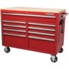 Husky 46 In. W X 24.5 In. D Standard Duty 9-Drawer Mobile Workbench Tool Chest With Solid Wood Top In Gloss Red