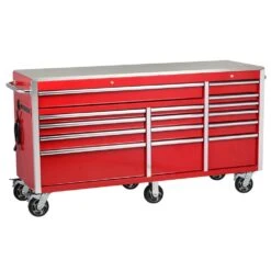 Husky 72 In. W X 24 In. D Heavy Duty 15-Drawer Mobile Workbench Cabinet With Stainless Steel Top In Gloss Red -Husky Shop gloss red with silver trim husky mobile workbenches h72mwc15rdl a0 1000