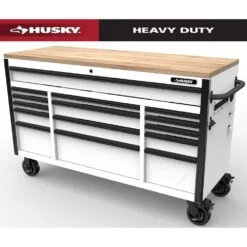 Husky Tool Storage 61 In. W X 23 In. D Heavy Duty White Mobile Workbench Tool Chest