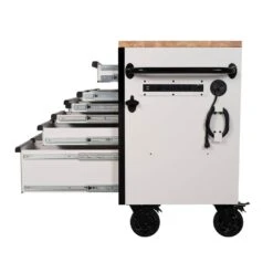 Husky Tool Storage 61 In. W X 23 In. D Heavy Duty White Mobile Workbench Tool Chest -Husky Shop gloss white with black trim husky mobile workbenches h61mwc15gwhd 66 1000