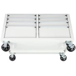 Husky 46 In. W X 25 In. D Standard Duty 9-Drawer Mobile Workbench Cabinet With Solid Wood Top In Gloss White -Husky Shop gloss white with silver trim husky mobile workbenches h46mwc9gwv2 1d 1000