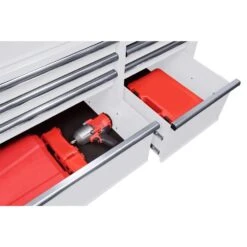 Husky 52 In. W X 25 In. D Standard Duty 9-Drawer Mobile Workbench Tool Chest With Solid Wood Top In Gloss White -Husky Shop gloss white with silver trim husky mobile workbenches hotc5209bj1m 66 1000