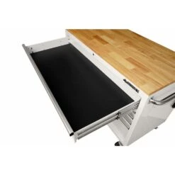 Husky 52 In. W X 25 In. D Standard Duty 9-Drawer Mobile Workbench Tool Chest With Solid Wood Top In Gloss White -Husky Shop gloss white with silver trim husky mobile workbenches hotc5209bj1m d4 1000