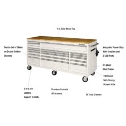 Husky Tool Storage 72 In. W Standard Duty Gloss White Mobile Workbench Tool Chest -Husky Shop gloss white with silver trim husky mobile workbenches hotc7218bj1m 1d 1000