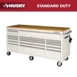 Husky Tool Storage 72 In. W Standard Duty Gloss White Mobile Workbench Tool Chest