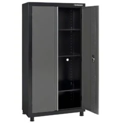Husky Regular Duty 36 In. W X 72 In. H X 18 In. D 4-Shelf 22-Gauge Steel Freestanding Garage Storage Cabinet In Black And Gray -Husky Shop gray black husky free standing cabinets kf3f361872 h9 40 1000