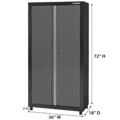Husky Regular Duty 36 In. W X 72 In. H X 18 In. D 4-Shelf 22-Gauge Steel Freestanding Garage Storage Cabinet In Black And Gray -Husky Shop gray black husky free standing cabinets kf3f361872 h9 4f 1000