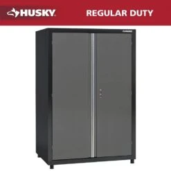 Husky Regular Duty 46 In. W X 72 In. H X 24 In. D 4-Shelf 22-Gauge Steel Freestanding Garage Storage Cabinet In Black And Gray