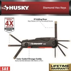 Husky Folding Diamond SAE Hex Key Set (8-Piece) 10 Husky Folding Diamond SAE Hex Key Set (8-Piece) -Husky Shop hex key sets hfdhks8pc 40 1000