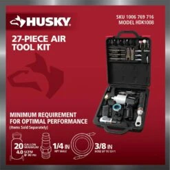 Husky 4-Pc Air Tool Kit W/ 1/2-in. Impact, 3/8-in. Ratchet, Die Grinder, Hammer, Sockets, Chisels, Grinding Stones (27-Pieces) -Husky Shop husky air tool kits hdk1008 1d 1000