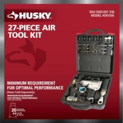 Husky 4-Pc Air Tool Kit With 1/2 In. Impact, 3/8 In. Ratchet, Die Grinder, Hammer, Sockets, Chisels, Grinding Stones -27 Pcs 7 Husky 4-Pc Air Tool Kit With 1/2 In. Impact, 3/8 In. Ratchet, Die Grinder, Hammer, Sockets, Chisels, Grinding Stones -27 Pcs -Husky Shop husky air tool kits hdk1008 a0 1000 1