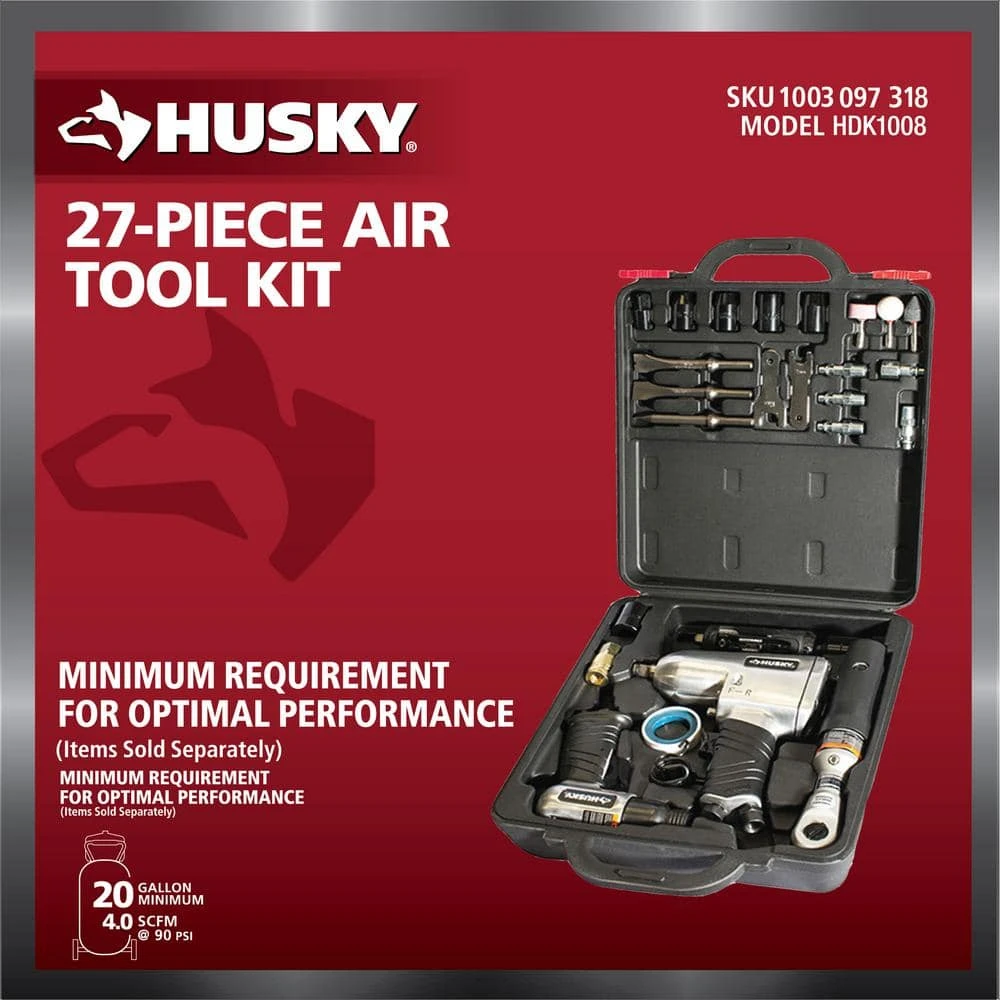 Husky 4-Pc Air Tool Kit With 1/2 In. Impact, 3/8 In. Ratchet, Die Grinder, Hammer, Sockets, Chisels, Grinding Stones -27 Pcs 4 Husky 4-Pc Air Tool Kit With 1/2 In. Impact, 3/8 In. Ratchet, Die Grinder, Hammer, Sockets, Chisels, Grinding Stones -27 Pcs - Image 4